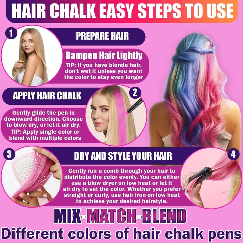 Jim&Gloria Dustless Hair Chalk Gifts for Girls Makeup Kit, Gift for Teen Girl Trendy Stuff, Kids, Teenage Tweens Teenager Temporary and Washable Color Dye Markers Age 7 8 9 10 11 12 13 14 Year Old Toy