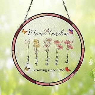 NAZENTI Personalized Mom's Garden Stained Glass Suncatcher with Birth Month Flowers, Custom Grandma's Garden Window Hanging Ornament, Mothers Day Grandma Mom Gifts, Gifts for Mommy, Mama