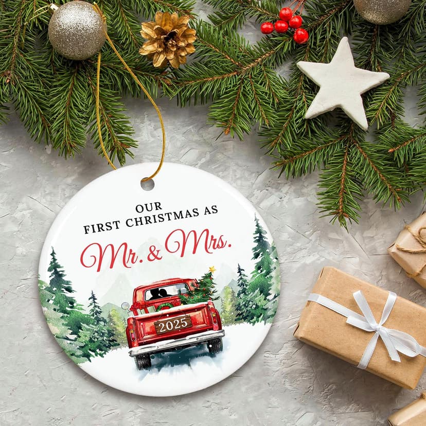 ZAGKOO First Christmas Married Ornament 2025 - Wedding Gifts for Couples 2025 - Mr and Mrs Gifts - Wedding Gift - Bridal Shower Gift for Married Newlywed Couples Bride Him Her - 1st Christmas Keepsake