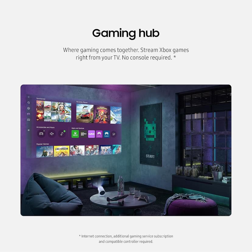 Samsung 30” - 100” The Freestyle 2nd Gen with Gaming Hub Smart Portable Projector, FHD, HDR, Big Screen Home Theater Experience, 360 Sound, SP-LFF3CLAXXZA, 2023 Model