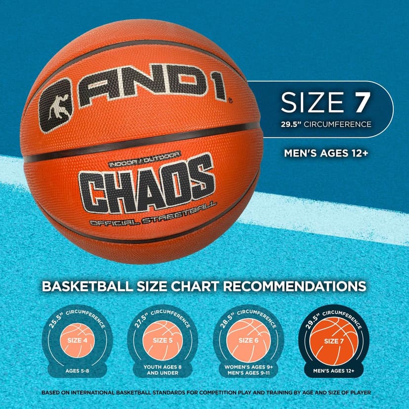 AND1 Chaos Rubber Basketball: Game Ready, Office Regulation Size (29.5”) Streetball, Made for Indoor/Outdoor Basketball Games- Graffiti Series
