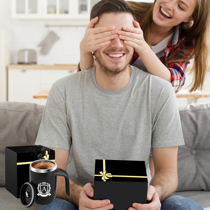 Initial Magnetic Stirring Coffee Mug Stainless Travel Cup Adult Men Guy Him Brother Dad Boyfriend Uncle Niece Best Friendship Grandpa Grandfather Husband Son Law Happy Birthday Cool Meaningful Gifts,J