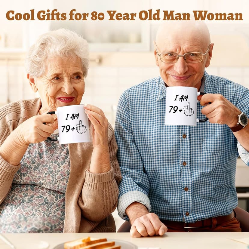 YHRJWN 80th Birthday Gifts for Women Men, I Am 79 Plus Middle Finger Coffee Mug, 80th Birthday Gifts Ideas for Best Friends, Grandma, Grandpa, Best 80 Year Old Gifts for Her Him, Novelty Cup, 11 Oz