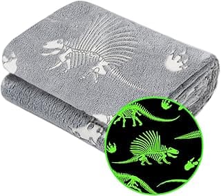 Glow in The Dark Blanket Dinosaur Throw Blanket for Boys Kids Soft Warm Cozy Cute Dino Blanket Unique Dinosaurs Toys Gifts Gray Glowing Dinosaur Room Decor Blankets for Girls Teens 50"x60"