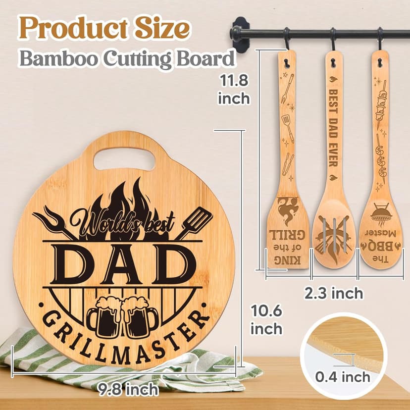 Dad Birthday Gift - Engraved Bamboo Cutting Board Set, Unique Gifts for Dad from Daughter/Son, Fathers Day Christmas Birthday Gifts for Dad Daddy Father