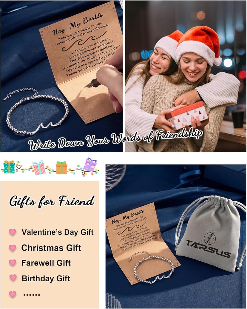 Tarsus Gift for Friends, The Waves of Life We've Through Together, Woman Friendship Gifts Idea, Wave Bracelet for Best Friend Bestie Soul Sister Birthday Gifts For Her