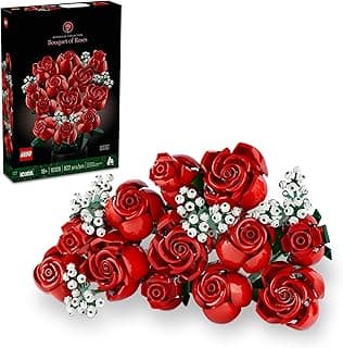 LEGO Botanicals Bouquet of Roses Artificial Flowers - Fake Red Roses Building Set for Adults, Ages 18+ - Gifts for Anniversary for Women & Men - Home Decor for Table Display - 10328