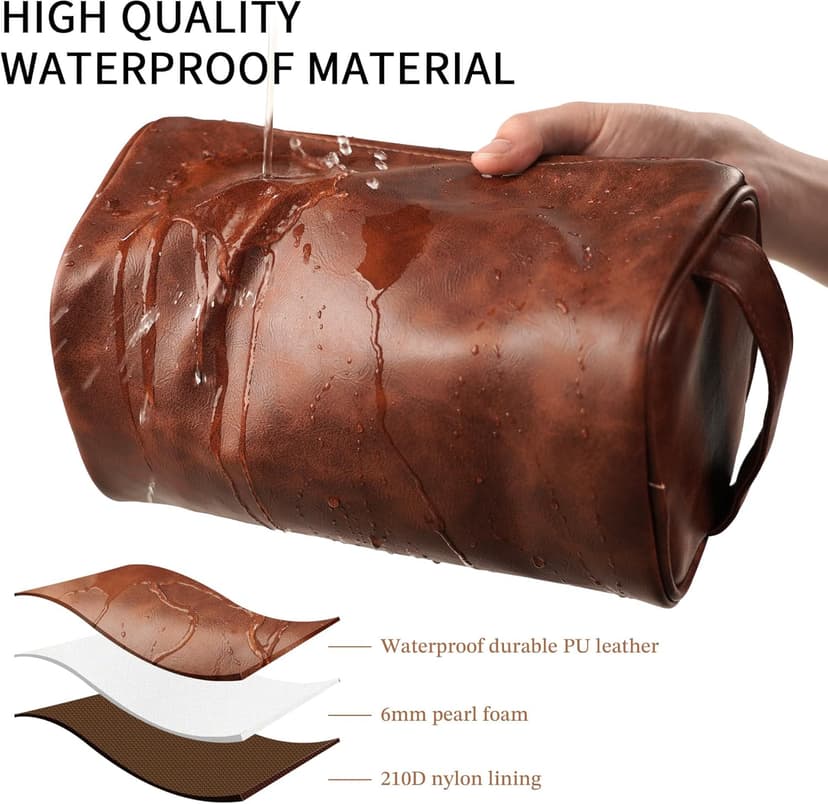 Easycosy Personalized Toiletry Bag for Men, Engraved with Pattern & Text, PU Leather Men's Toiletry Bag for Traveling, Father's Day Memories Gifts for Him Men Boyfriend Husband