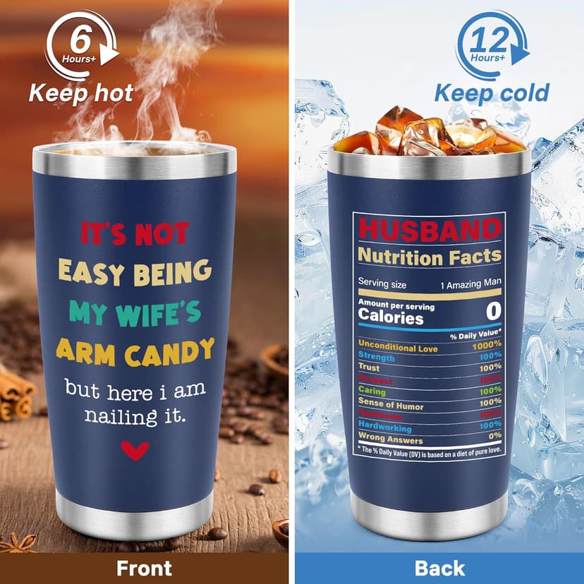 Husband Anniversary Men Gifts for Him from Wife, Husband Birthday Christmas Stocking Stuffers Gift, Wedding Anniversary Men Gifts for Husband Who Has Everything, 20oz Dark Bule Tumbler Cup ＆ Socks