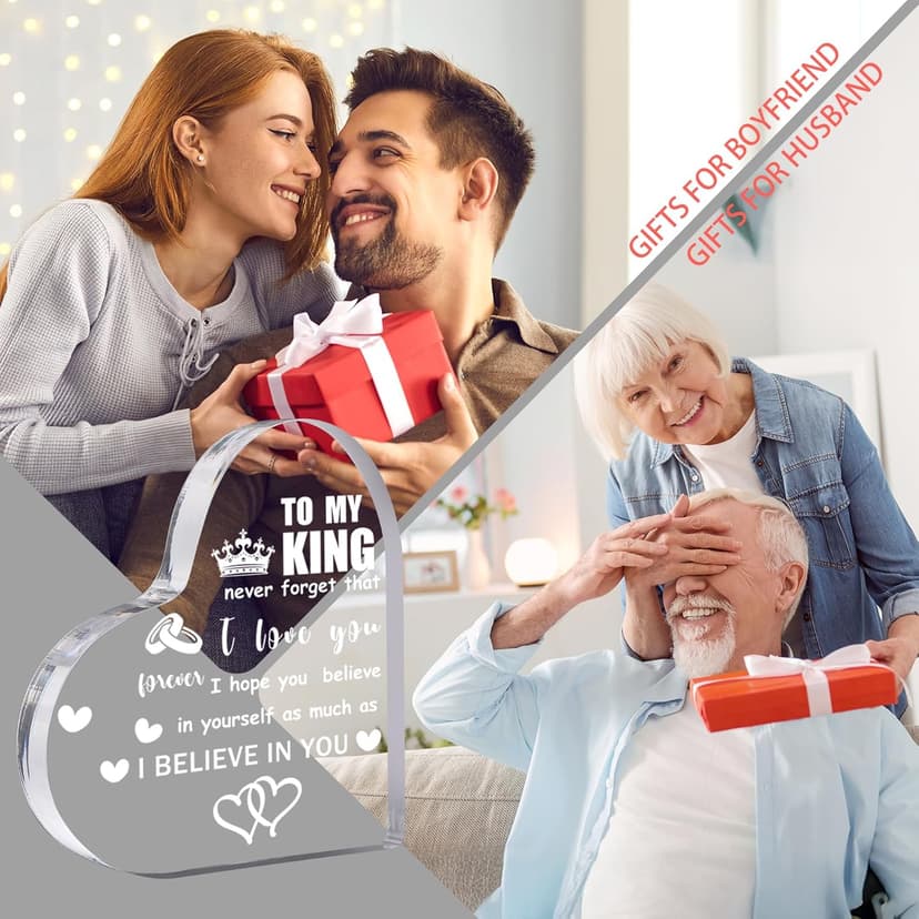 Gifts for Boyfriend, Men, Husband, I Love You Romantic Birthday Anniversary Retirement Gift - Heart Shaped Acrylic Block Paper Weights for Him Idea