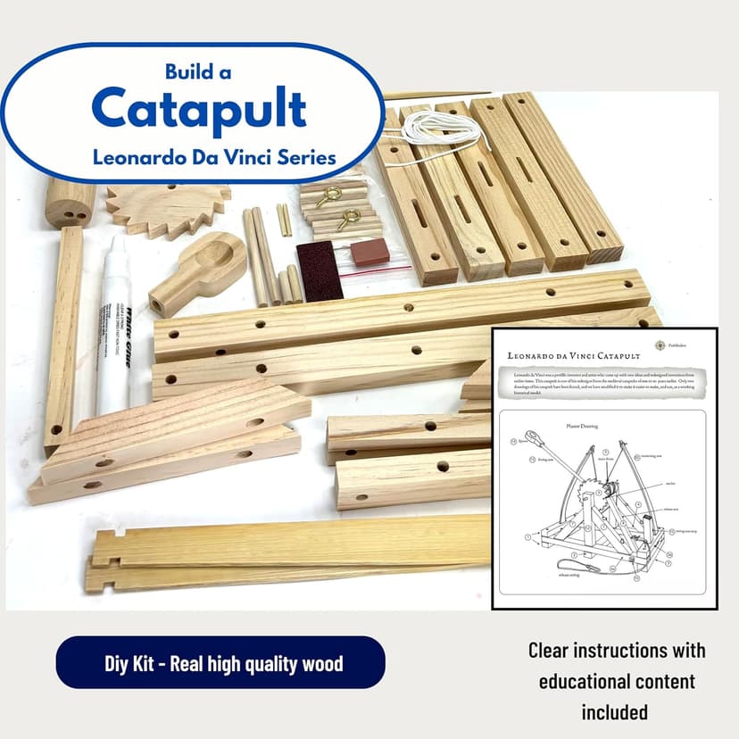 Pathfinders STEM Kits – Leonardo da Vinci Catapult kit | Trebuchet Science Kits for Kids Age 12-14 | Toys for Ages 8-13 Physics Toys | Kids Engineering kit | Learning Resource | Engineering