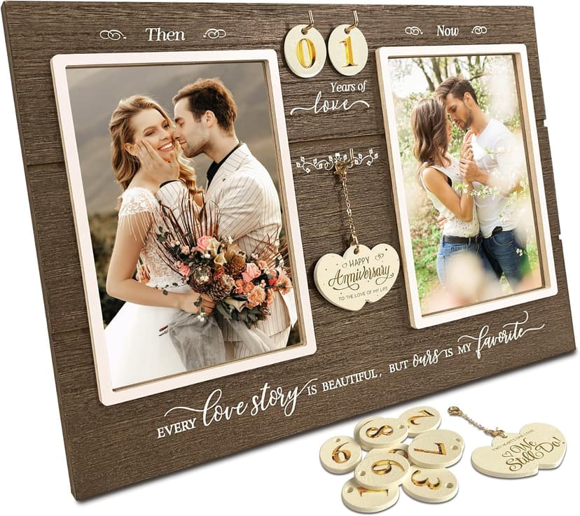 Anniversary Wedding Gifts for Couple Parents Wife Husband. (1-99) Years Then & Now Anniversary Picture Frames(3 Options).