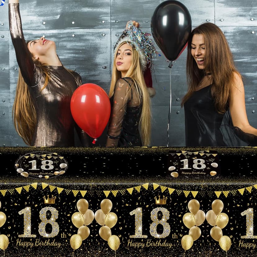 41Pcs 18th Birthday Decorations for Boy Girls, Black Gold 18 Year Old Happy Birthday Girl Decorations include Plates Napkins Tablecloth for Official Teenager 18th Birth Party