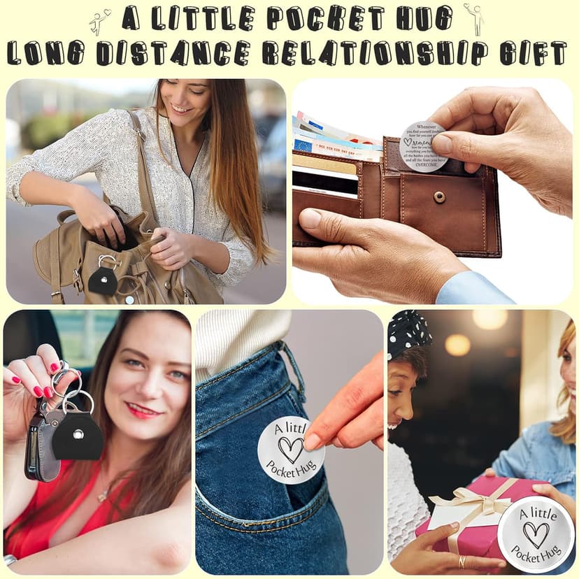 Sureio Pocket Hug Token Gift Long Distance Relationship Keepsake Inspirational Gift with Keychain