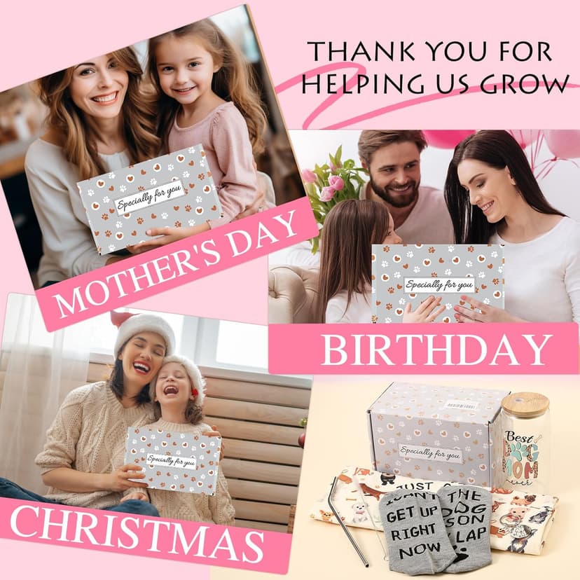 Dog Mom Gifts for Women, 16OZ Glass Cup Unique Christmas Gifts Idea Box set with Socks for Dog Lovers, Dog Mom Birthday Mothers Day Gifts Basket