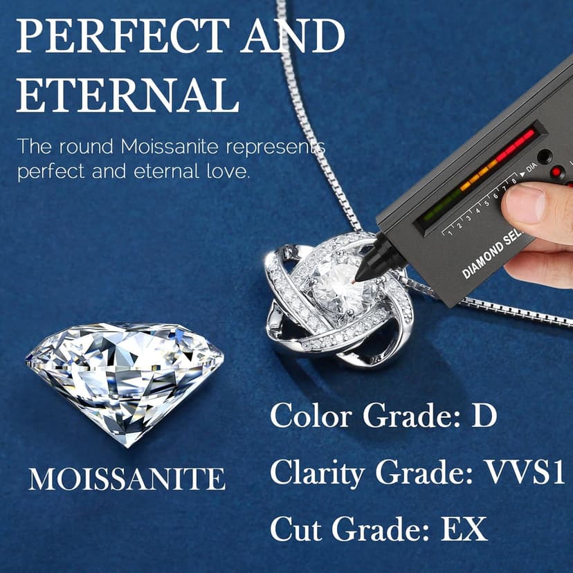 MOOSEA Love Knot Moissanite Necklace for Women, 1-3 ct D Color VVS1 Clarity Moissanite Pendant Necklace 925 Sterling Silver, Anniversary Birthday Gifts for Women Wife Mom Girlfriend Jewelry Gifts