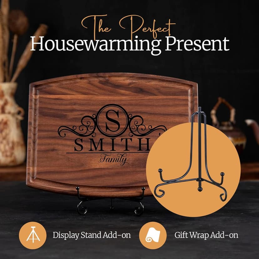Personalized Cutting Board with Display Stand – Custom Engraved Charcuterie Board, Ideal Gift for Wedding, Housewarming, Bridal Shower, Anniversary, Birthday, Christmas, Mom & Couples, Family