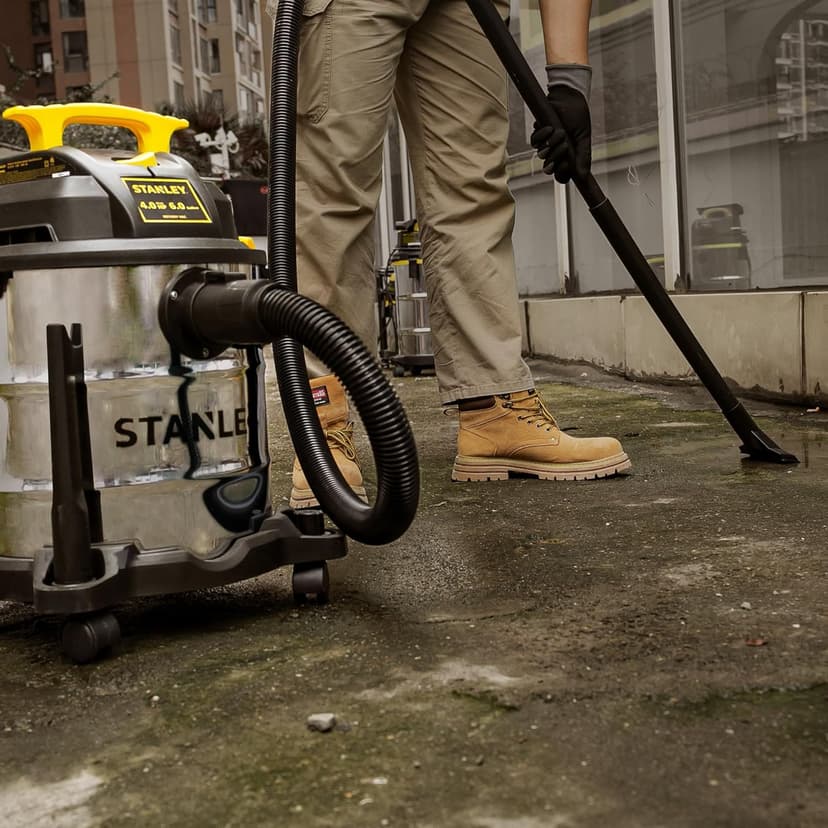 STANLEY SL18116 Wet/Dry Vacuum, 6 Gallon, 4 Horsepower, Stainless Steel Tank, 4.0 HP, Silver+Yellow