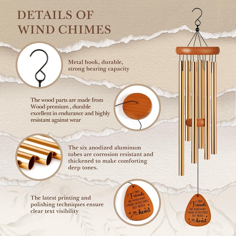 Aurahouse Best Friend Birthday Gifts for Women, Friendship Wind Chimes Gifts for Best Friend Woman Men Long Distance, Bestie Friend Birthday Gift for Women Friendship, Friendsgiving Gift