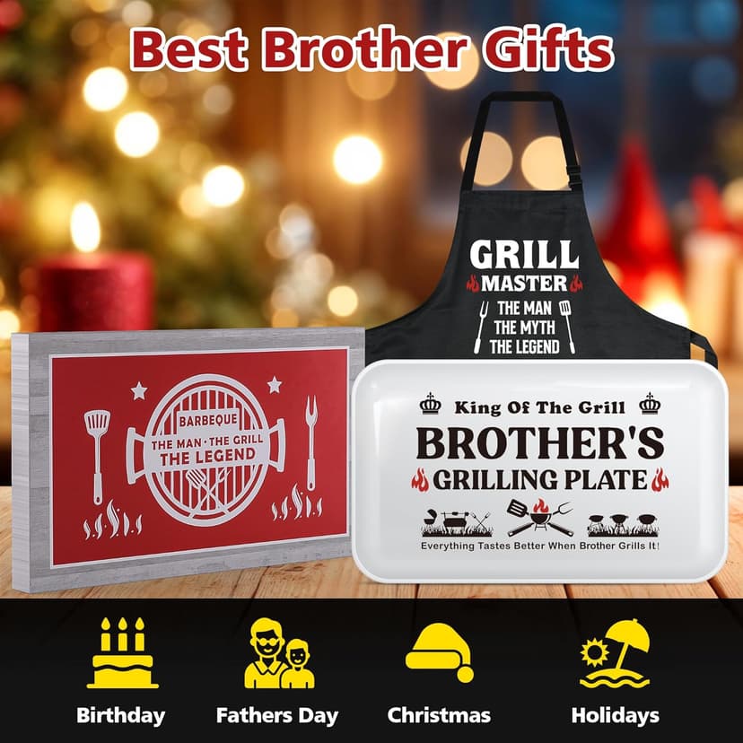 Brother Gifts for Birthday Christmas Valentines Day Fathers Day,Funny BBQ Grilling Platter with Apron Set Gifts for Little Big Adult Brother in Law from Sister