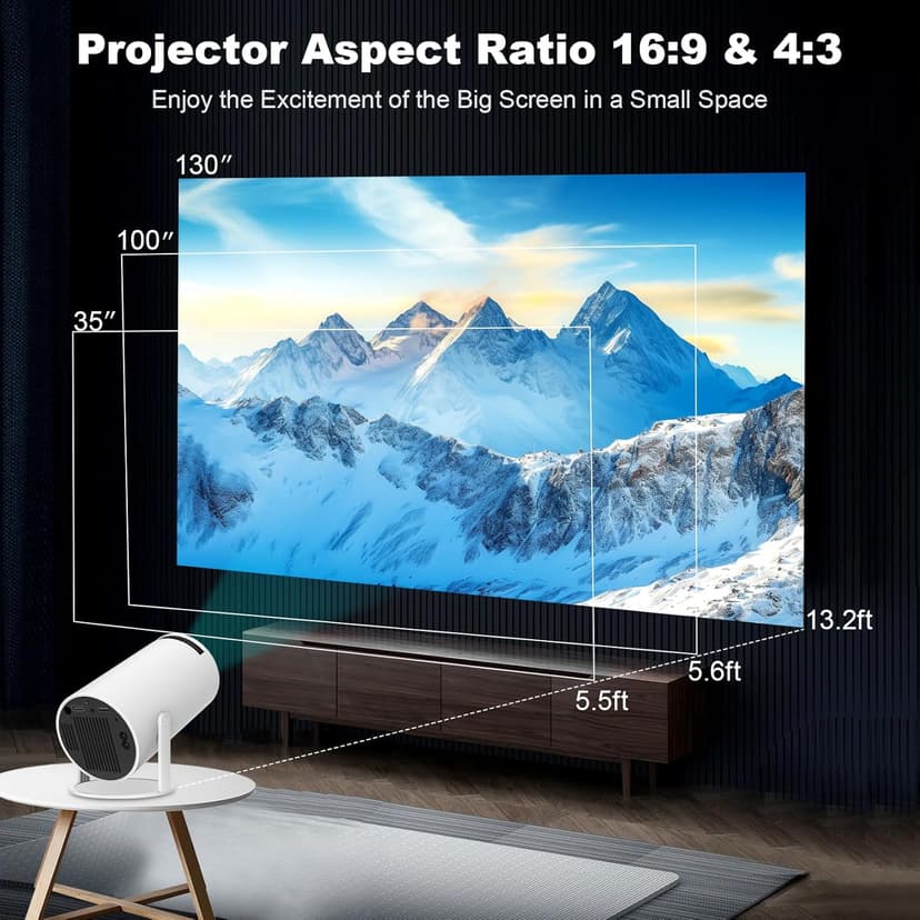 Mini Projector, Support 4K 1080P Portable Projector with Dual Band WIFI6 5G Wireless 5.2 Bluetooth Android 11, 200 ANSI Lumens, 180° Rotatable, Auto Keystone Correction,35"-130" Screen Video Projector