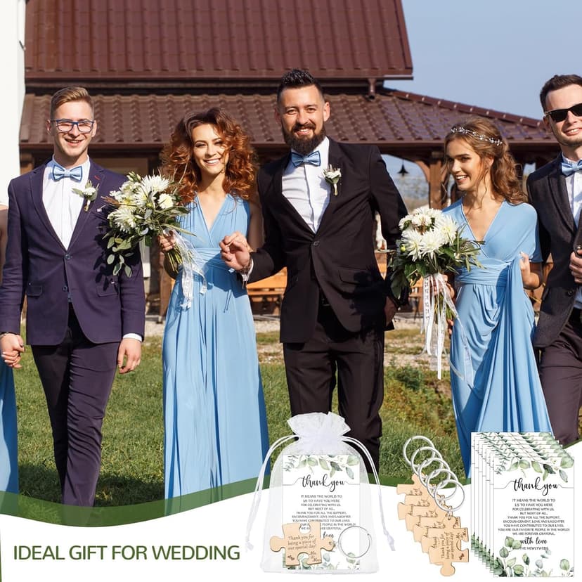Sintuff 100 Sets Wedding Favors for Guests Rustic Wood Puzzle Keychain Thank You Card Organza Bag Wedding Party Bridal Shower Souvenir