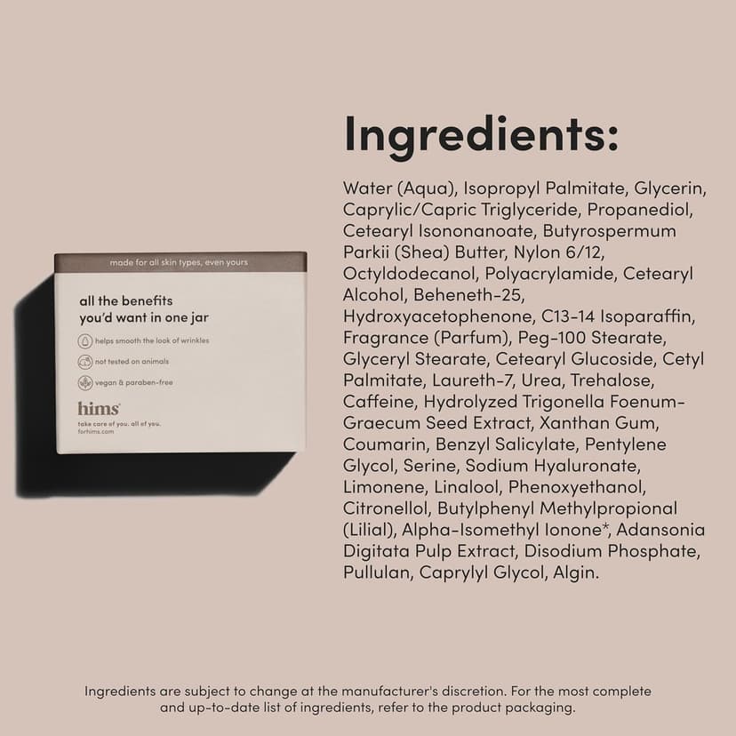 hims Goodnight Wrinkle Cream - Hydrating Men's Face Moisturizer with Hyaluronic Acid, Shea Butter & Caffeine - Reduces Wrinkles While You Sleep - 1 fl oz