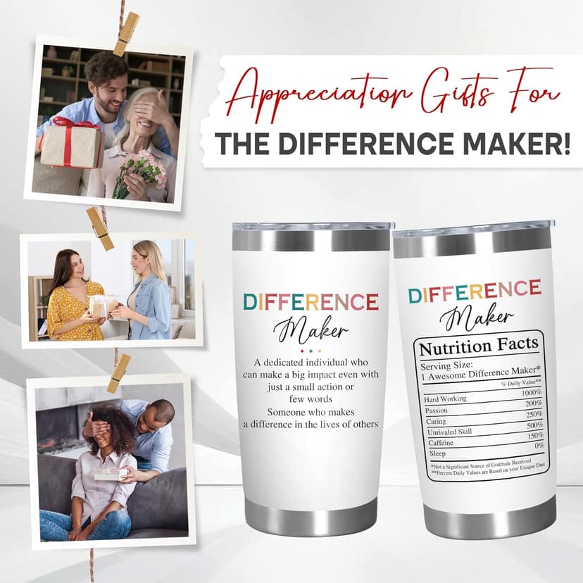 Christmas Appreciation Gifts for Coworkers - 20 oz Stainless Steel Insulated Tumbler - Birthday Inspirational Thank You Gifts for Women Teachers Coworkers Boss, Difference Maker Gift Ideas