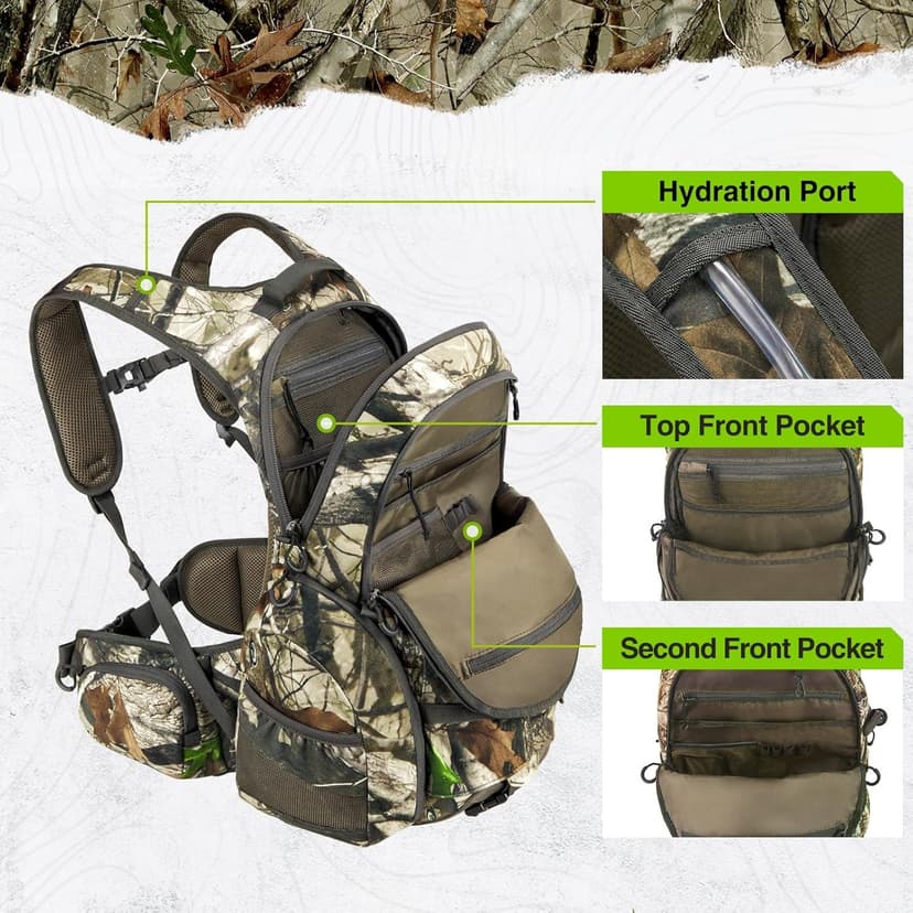 TIDEWE Hunting Backpack, Waterproof Camo Hunting Pack with Rain Cover, Long-Lasting Large Capacity Hunting Day Pack for Rifle Bow Gun (Next Camo G2)