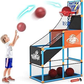 Arcade Basketball Game Set Boy Toys: Indoor Basketball Hoop with 4 Balls Outdoor Sports Toy for Kids 3-12 Years Old Adjustable Height with Air Pump Kid Party Games Birthday Gifts for Boys Girls Teens