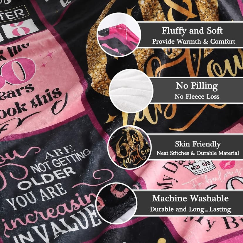 60th Birthday Gifts for Women, 1965 Blanket with Gift Box, Gifts for 60 Year Old Women, Happy 60 Birthday Gifts Ideas, for Woman Turning 60 Decorations 60"x50"