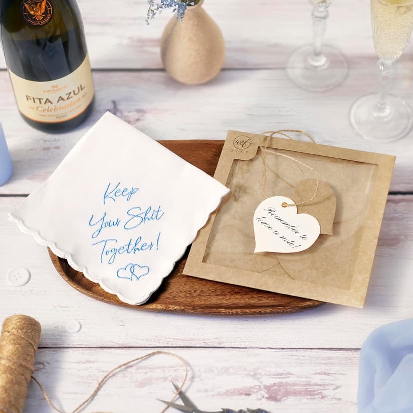 W&F GIFT Something Blue Wedding Gift Embroidered Handkerchief | Keep Your Shit Together! | Wedding Day Bride Gift