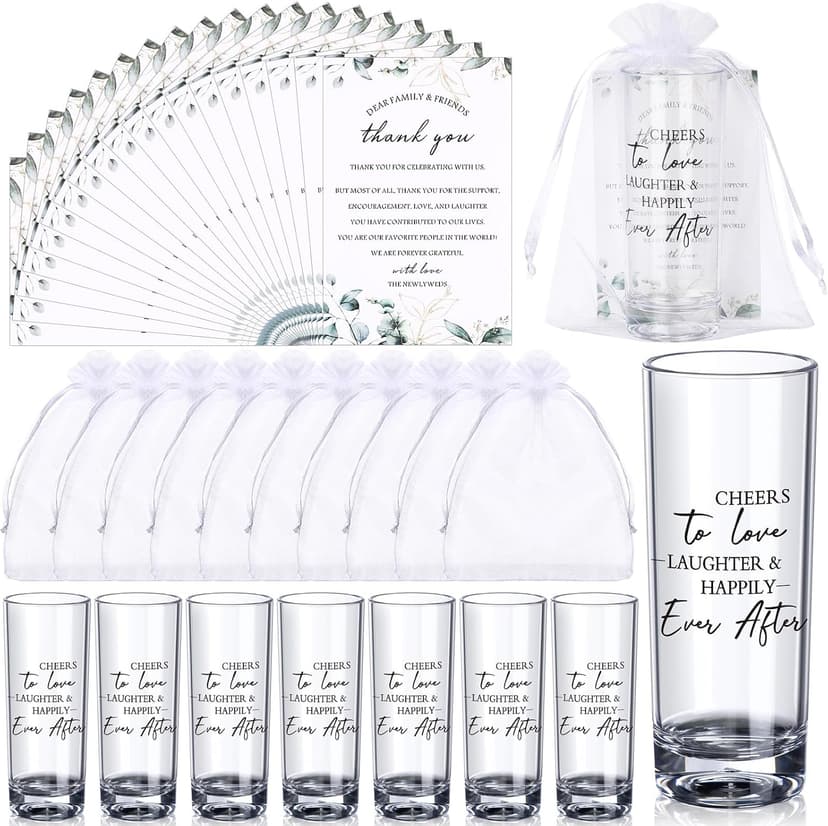 Sliner 50 Set Wedding Favors for Guests Bulk 2oz Acrylic Cheers to Love Shot Glasses with Thank You Cards Organza Bags for Guest Souvenirs Wedding Gifts Newlyweds Bridal Shower Party (Rectangular)