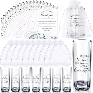 Sliner 50 Set Wedding Favors for Guests Bulk 2oz Acrylic Cheers to Love Shot Glasses with Thank You Cards Organza Bags for Guest Souvenirs Wedding Gifts Newlyweds Bridal Shower Party (Rectangular)