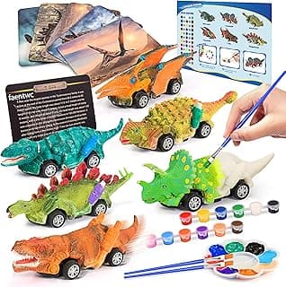 faentwc Dinosaur Painting Toys for Kids 5-7: 2 in 1 Dino Arts Painting Kits and Pull Back Cars Toy for Boys 4 5 6 7 8 9 10 Year Old Art & Craft Set for Girl DIY Easter Birthday Gifts for Kid Age 3-12