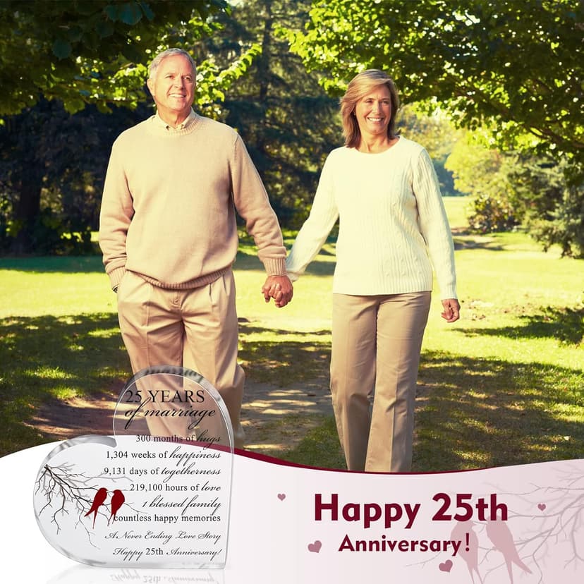 Qunclay 25th Years of Marriage Gift Wedding Anniversary Souvenir Heart Marriage Keepsake Decoration Present for Couple Parent Women Mom Husband Wife He She Friend Grandparents