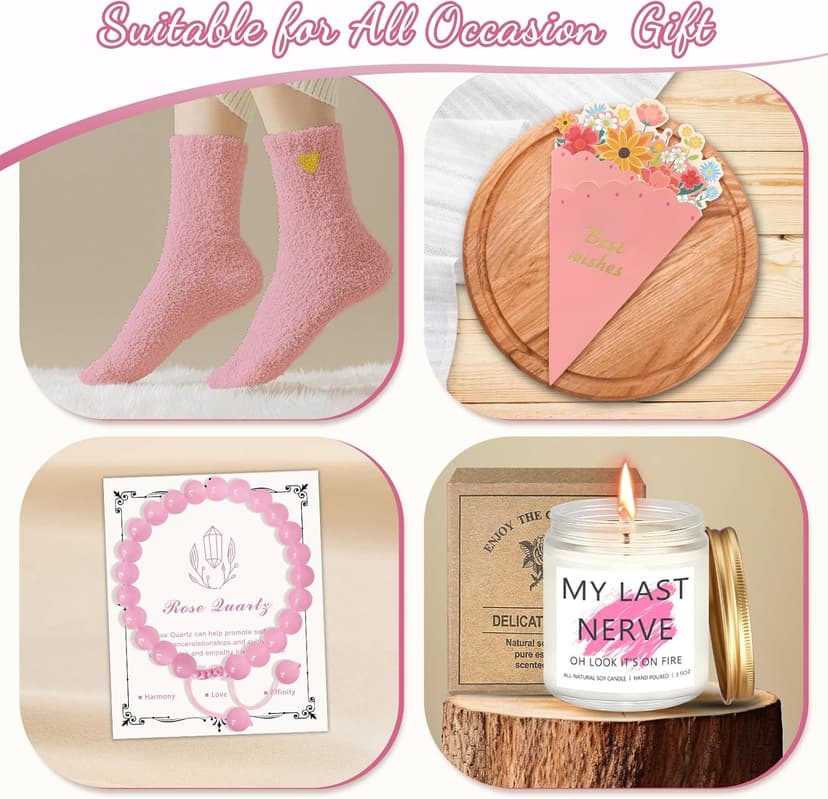 Birthday Gifts for Women, Teen Girls, Her, Unique Happy Birthday Gift Baskets for Best Friend Sister Daughter, Women Christmas Gifts Box for Girl Wife Girlfriends,14pcs Rose Gift Set(Pink)