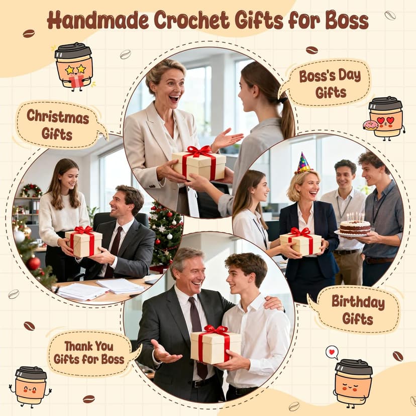 Best Boss Gifts for Women Men Christmas Stocking Stuffer Birthday Boss Day Gifts for Leader Manager Supervisor Crochet Coffee Mug Cup Desk Office Decor for Coffee Lover Best Boss Retirement Bosses Day