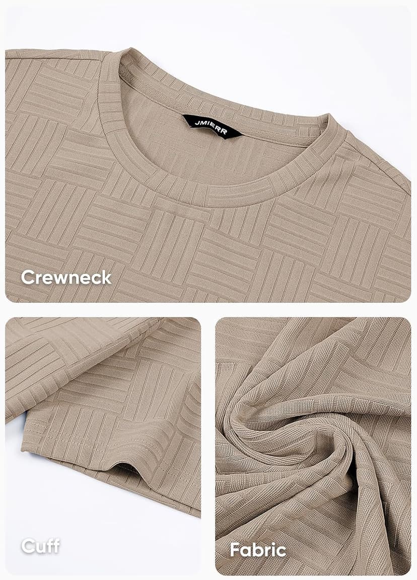 JMIERR Mens T-Shirt Casual Stretch Solid Crewneck Short Sleeve Tees Textured Shirts
