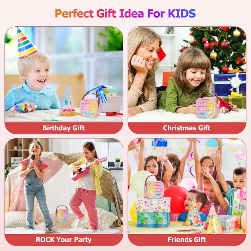 Mini Karaoke Machine with 2 Wireless Microphone, Portable Pink Bluetooth Speaker for Kids Adult, Birthday Teen Toys Gifts Ideas for Girls Ages 4 5 6 7 8 9 10 11 12+ Year Old, Family Home Party