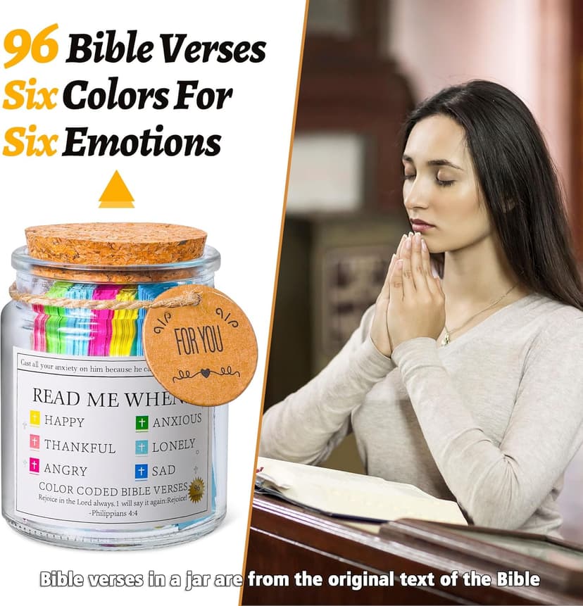 Bible Verse Jar, Read Me When Bible Verses Jar for Emotions and Feelings, Christian Gifts for Women, Men, Birthday Gifts for Mom,Graduation Gift for Her, Prayer Cards Comes With A 48-inch Ribbon Bow