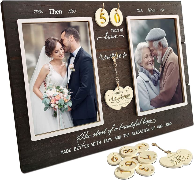 Anniversary Wedding Gifts for Couple Parents Wife Husband, Then & Now Anniversary Picture Frames(3 Options)