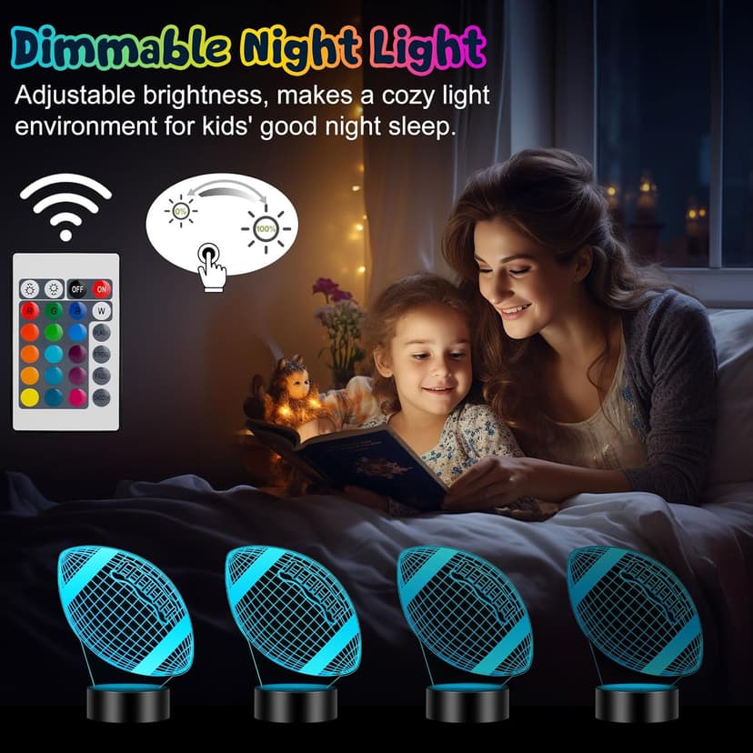 Linkax Football Gifts Stocking Stuffers for Kids Teens Boys Girls, Rugby 3D Illusion Night Light Christmas Gifts for Kids, 6 7 8 9 10 11 12 13 Year Old Birthday Presents Room Decor, Toys for Ages 8-13