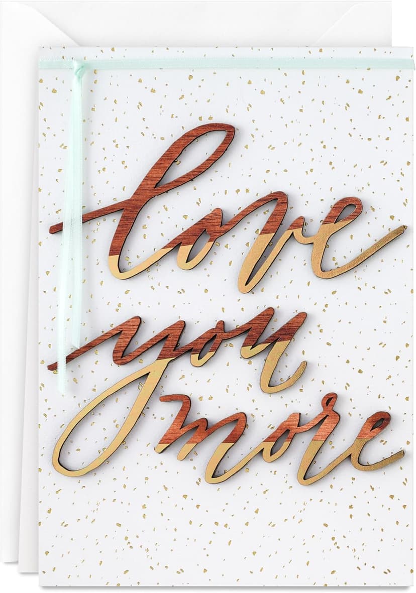 Hallmark Signature Anniversary Card (Gold and Woodgrain, Love You More) for Husband, Wife, Partner, Spouse
