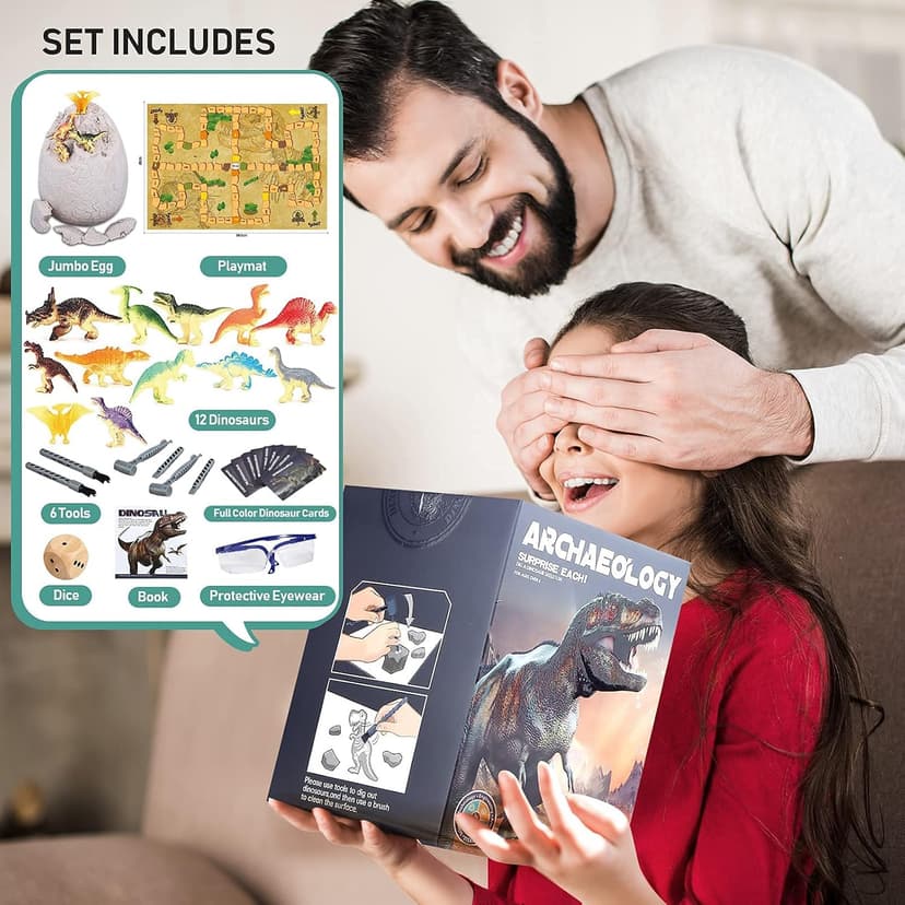 Jumbo Dino Egg Dig Kit, Dinosaur Toys for Kids 5-7 8-12 with 12 Dinosaurs, Dinosaur Toys for 5 6 7 8 Year Old Boy Birthday Gift, Dinosaur Eggs Excavation Gifts for 5 6 7 Year Old Boy Girl