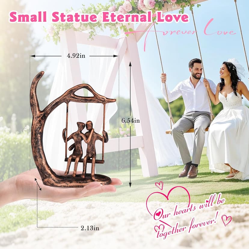 Anniversary Wedding Gifts for Couple/Her - Romantic Couple Statue in Love, Antique Bronze Metal Figurine Sweet Loving Together Iron Sculpture Decor, Gifts for Wife Husband Christmas