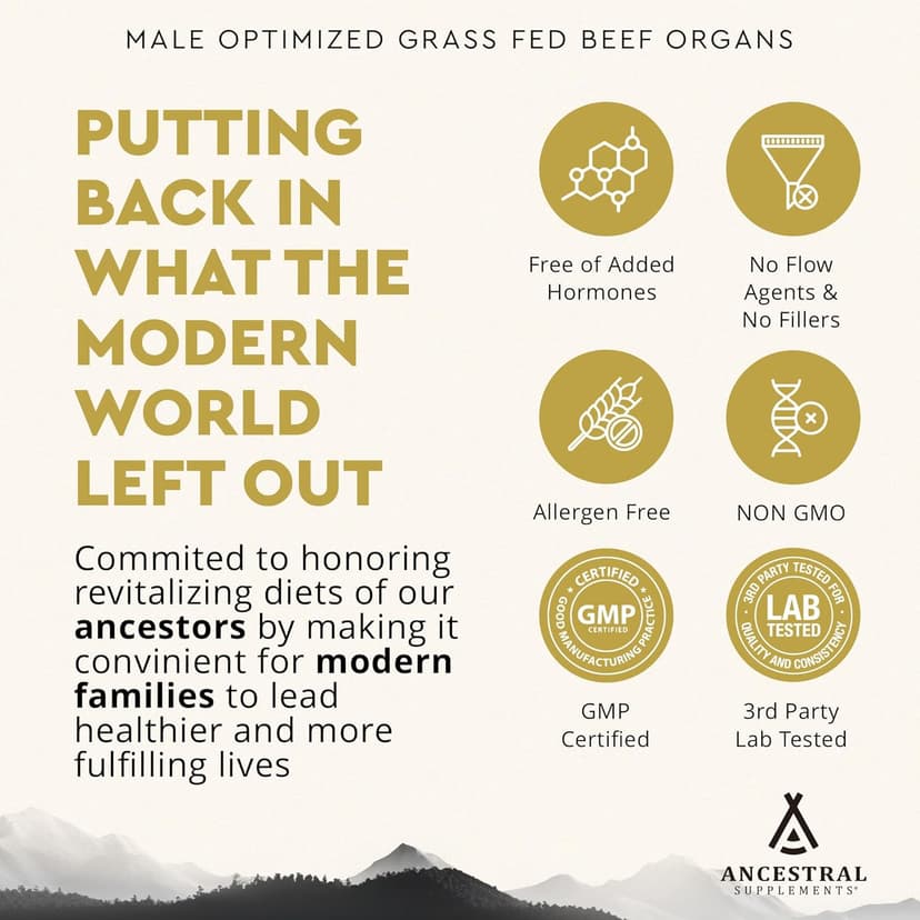 Ancestral Supplements Ancestral Supplements Mofo, Supplements for Men, Support for Energy Levels and Overall Men's Health and Wellness, Non-GMO Grass Fed Beef Organ Supplement with Liver, No Fillers, 180 Capsules