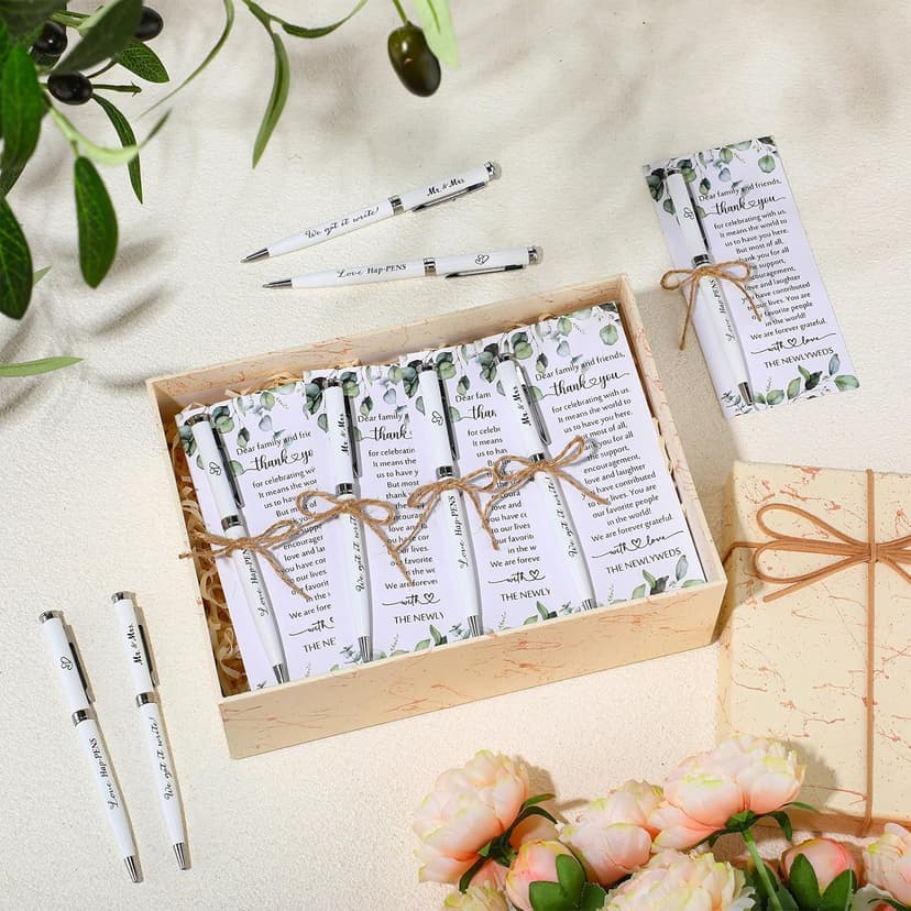50 Sets Wedding Favors for Guests Bulk Retractable Ballpoint Pen Thank You Cards with Hemp Rope Bridal Shower Gift for Guest Wedding Souvenirs Newlyweds Party Supplies