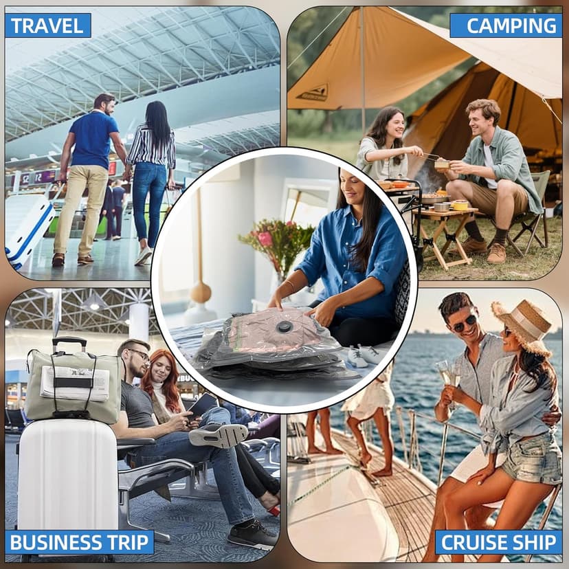 15 Pack Travel Vacuum Bags for Clothing with Rechargeable Electric Pump，Travel Vaccine Sealed Storage Bag for Clothes Suitcase