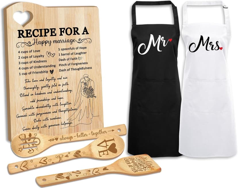 Wedding Gift for Couple 2025, Recipe for A Anniversary Marriage Cutting Board Mr and Mrs Gifts,Bridal Shower Gifts for Bride and Groom Engagement, Newlywed Bride o Be Gifts, Christmas His Her Gifts